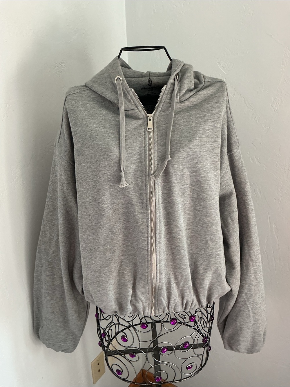 New Free People Movement Light Gray Full-Zip Hoodie Jacket